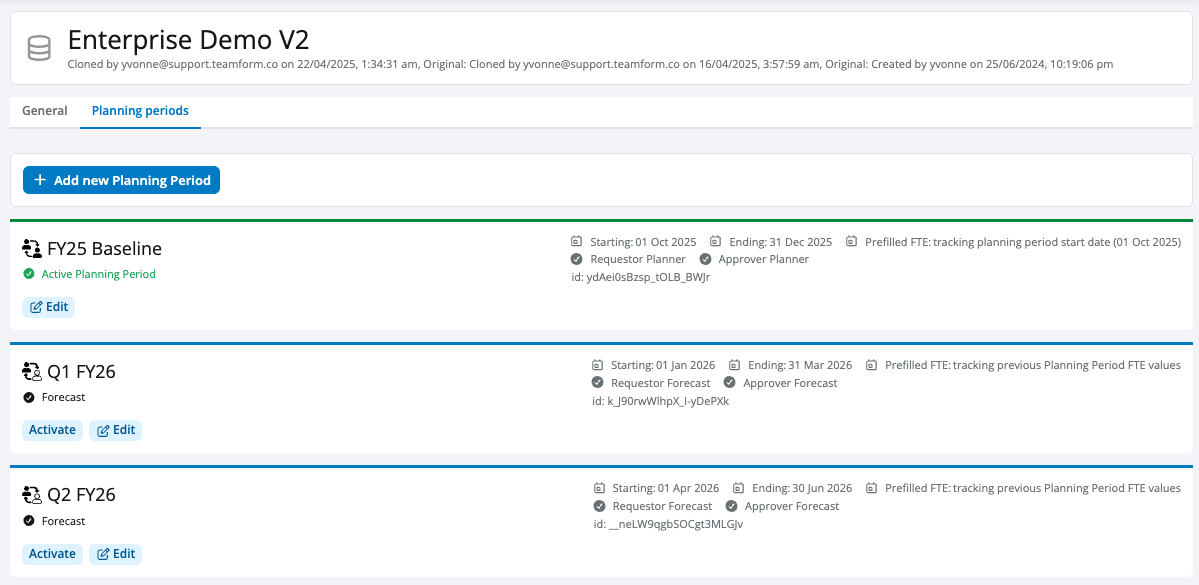 Planning period configuration under Settings, Allocation config